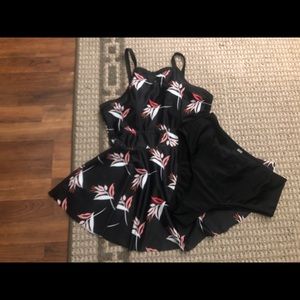 SHEIN Halter Pink Leaf Tankini Swimsuit Set